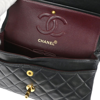 Chanel 1997-1999 Black Lambskin Small Classic Double Flap Shoulder Bag