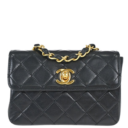Chanel 1989-1991 Black Lambskin Straight Flap Shoulder Bag