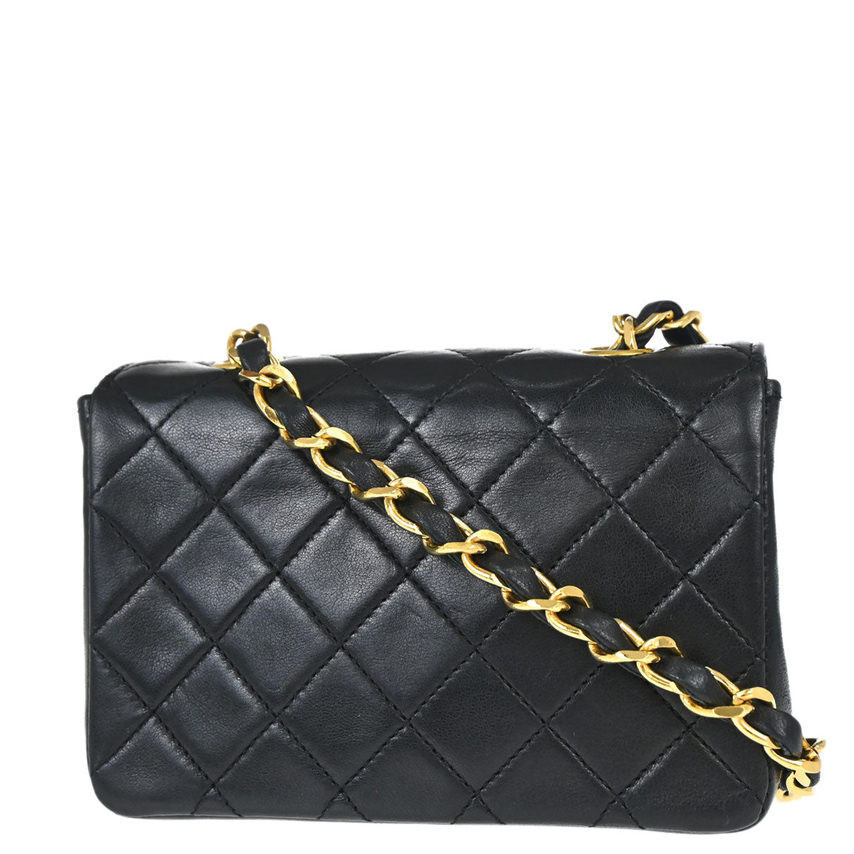 Chanel 1989-1991 Black Lambskin Straight Flap Shoulder Bag