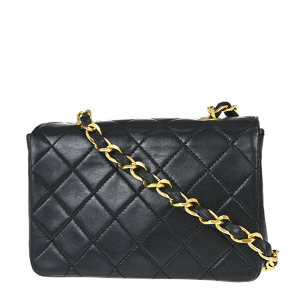 Chanel 1989-1991 Black Lambskin Straight Flap Shoulder Bag