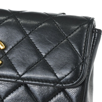 Chanel 1989-1991 Black Lambskin Straight Flap Shoulder Bag