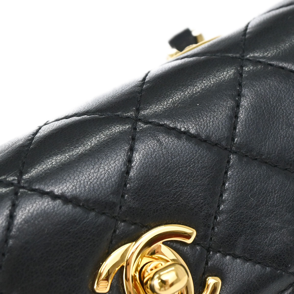 Chanel 1989-1991 Black Lambskin Straight Flap Shoulder Bag