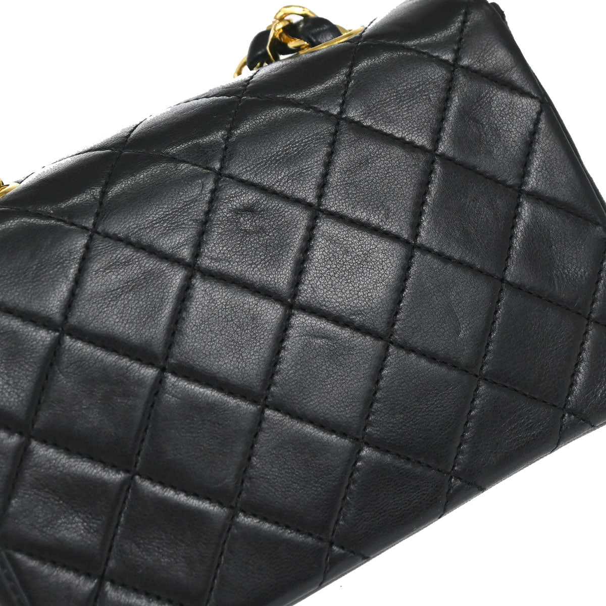 Chanel 1989-1991 Black Lambskin Straight Flap Shoulder Bag