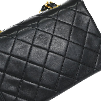 Chanel 1989-1991 Black Lambskin Straight Flap Shoulder Bag