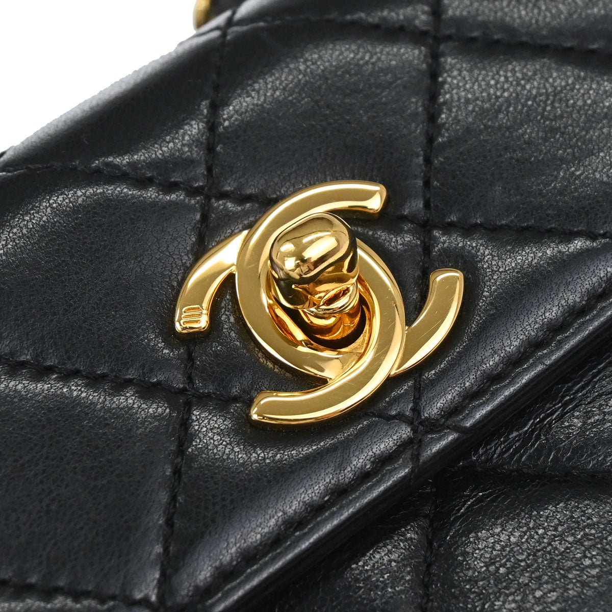 Chanel 1989-1991 Black Lambskin Straight Flap Shoulder Bag