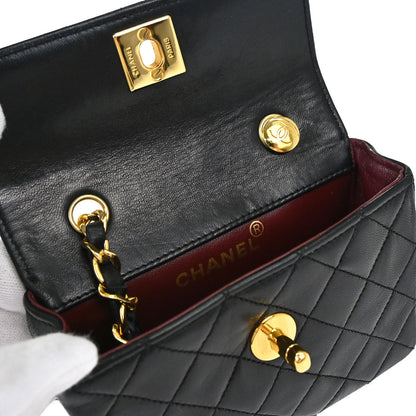 Chanel 1989-1991 Black Lambskin Straight Flap Shoulder Bag