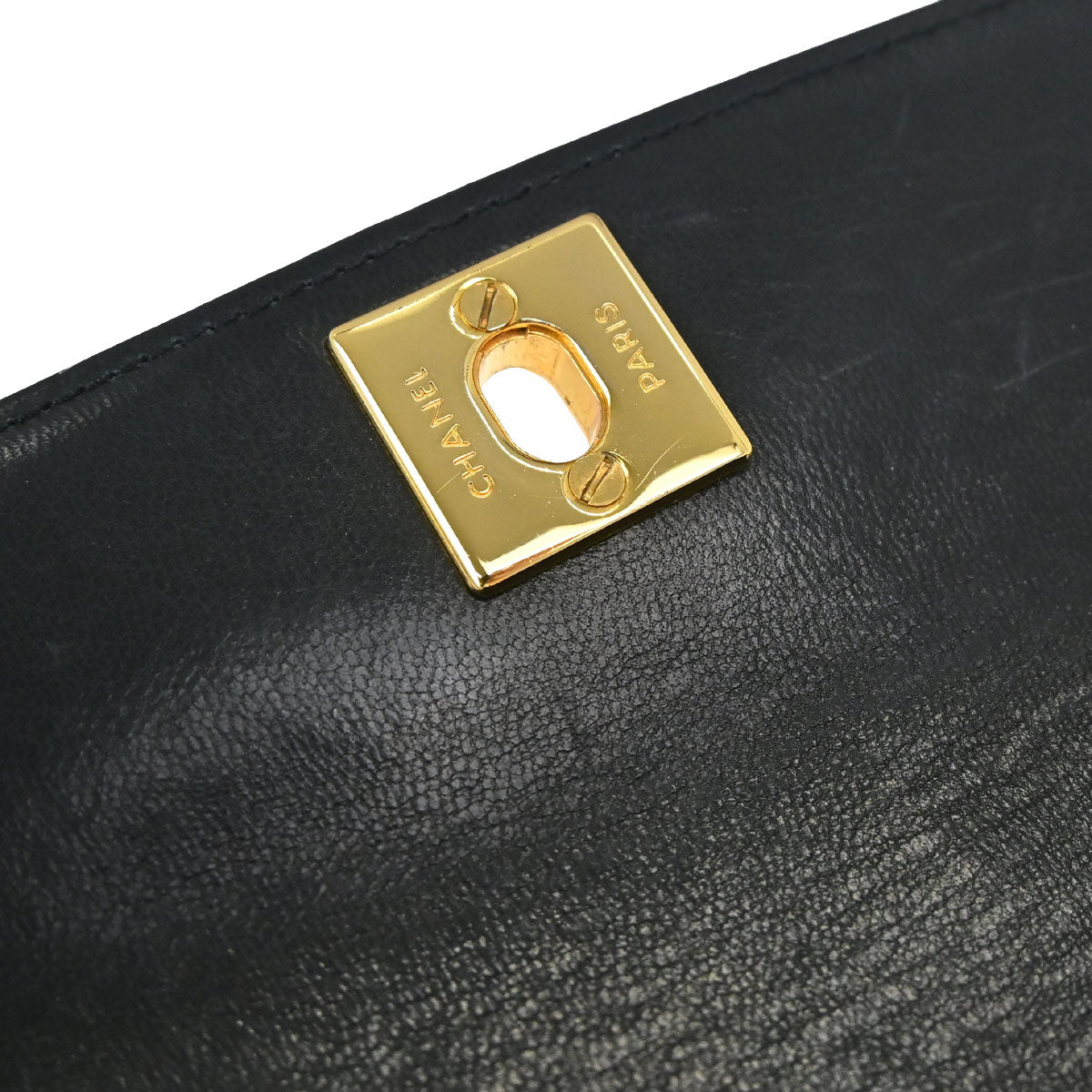 Chanel 1989-1991 Black Lambskin Straight Flap Shoulder Bag