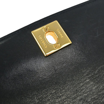 Chanel 1989-1991 Black Lambskin Straight Flap Shoulder Bag