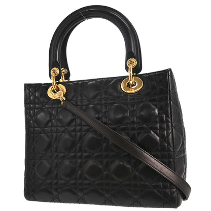 Christian Dior Black Lambskin Lady Dior Cannage 2way Shoulder Handbag