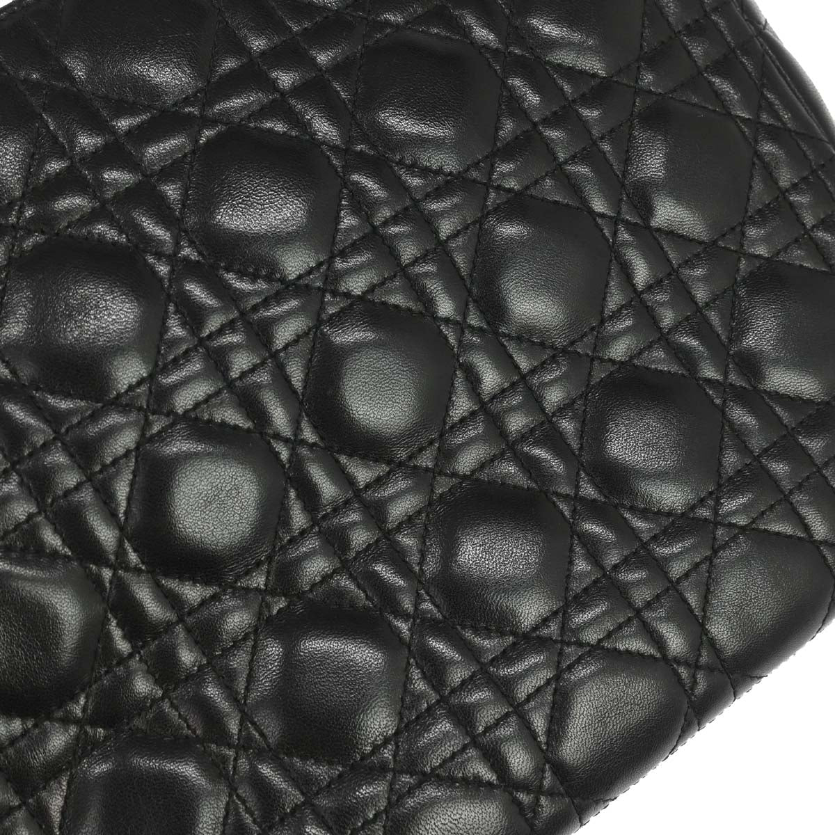 Christian Dior Black Lambskin Lady Dior Cannage 2way Shoulder Handbag