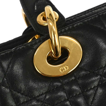 Christian Dior Black Lambskin Lady Dior Cannage 2way Shoulder Handbag