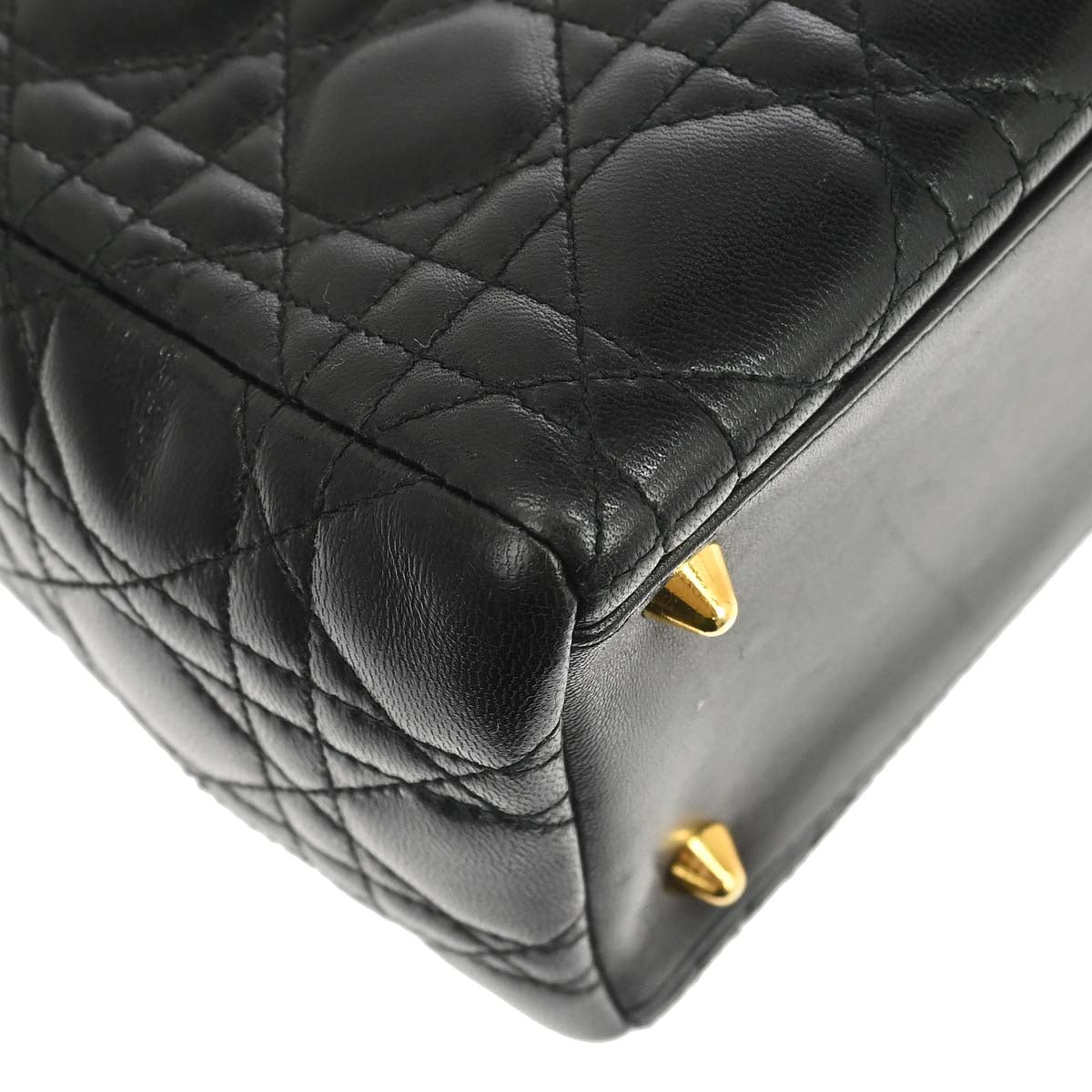 Christian Dior Black Lambskin Lady Dior Cannage 2way Shoulder Handbag