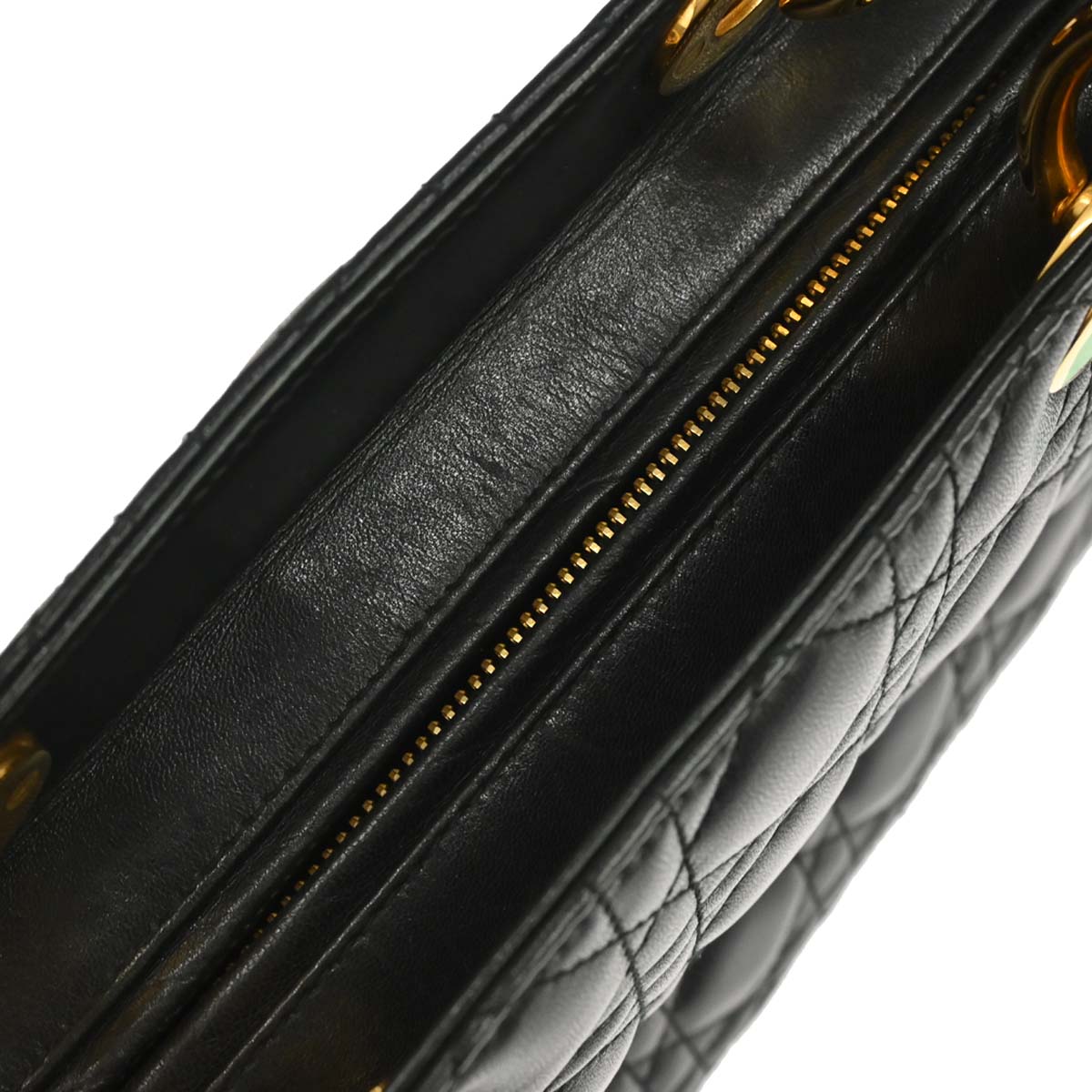 Christian Dior Black Lambskin Lady Dior Cannage 2way Shoulder Handbag