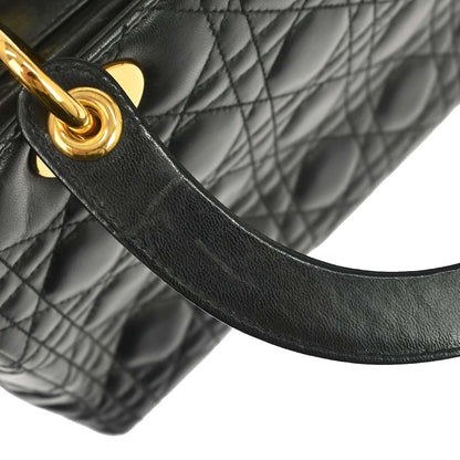 Christian Dior Black Lambskin Lady Dior Cannage 2way Shoulder Handbag