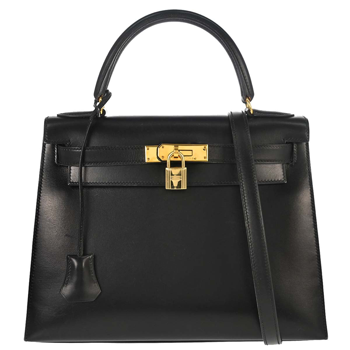 Hermes Black Box Calf Kelly 28 Sellier 2way Shoulder Handbag