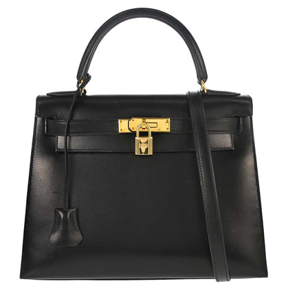 Hermes Black Box Calf Kelly 28 Sellier 2way Shoulder Handbag