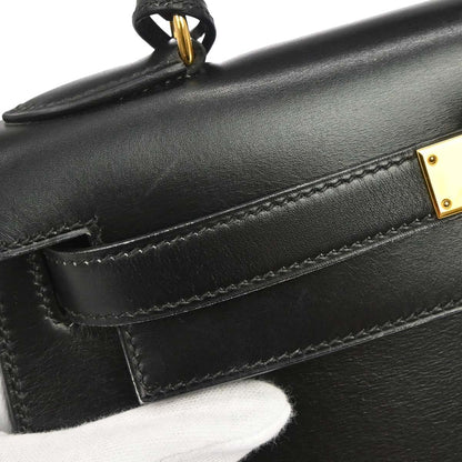 Hermes Black Box Calf Kelly 28 Sellier 2way Shoulder Handbag