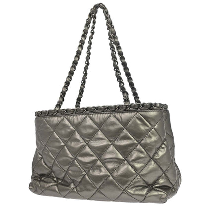 Chanel 2012 Metallic Silver Calfskin Chain Me Tote Handbag