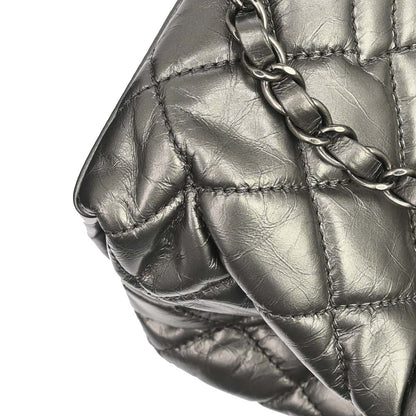 Chanel 2012 Metallic Silver Calfskin Chain Me Tote Handbag