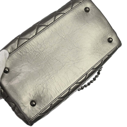 Chanel 2012 Metallic Silver Calfskin Chain Me Tote Handbag