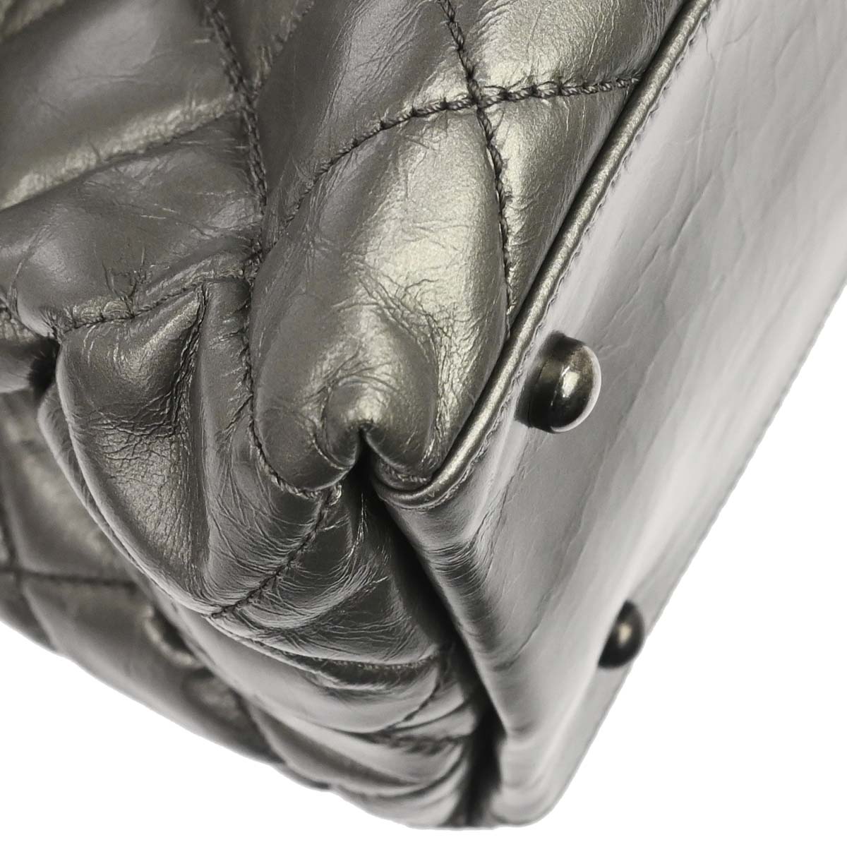 Chanel 2012 Metallic Silver Calfskin Chain Me Tote Handbag