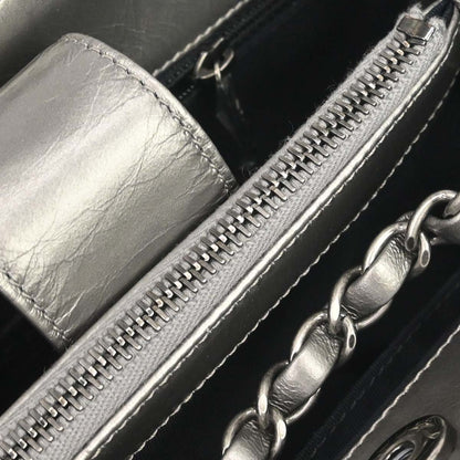Chanel 2012 Metallic Silver Calfskin Chain Me Tote Handbag