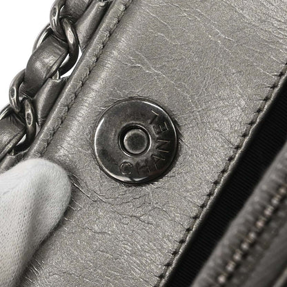 Chanel 2012 Metallic Silver Calfskin Chain Me Tote Handbag