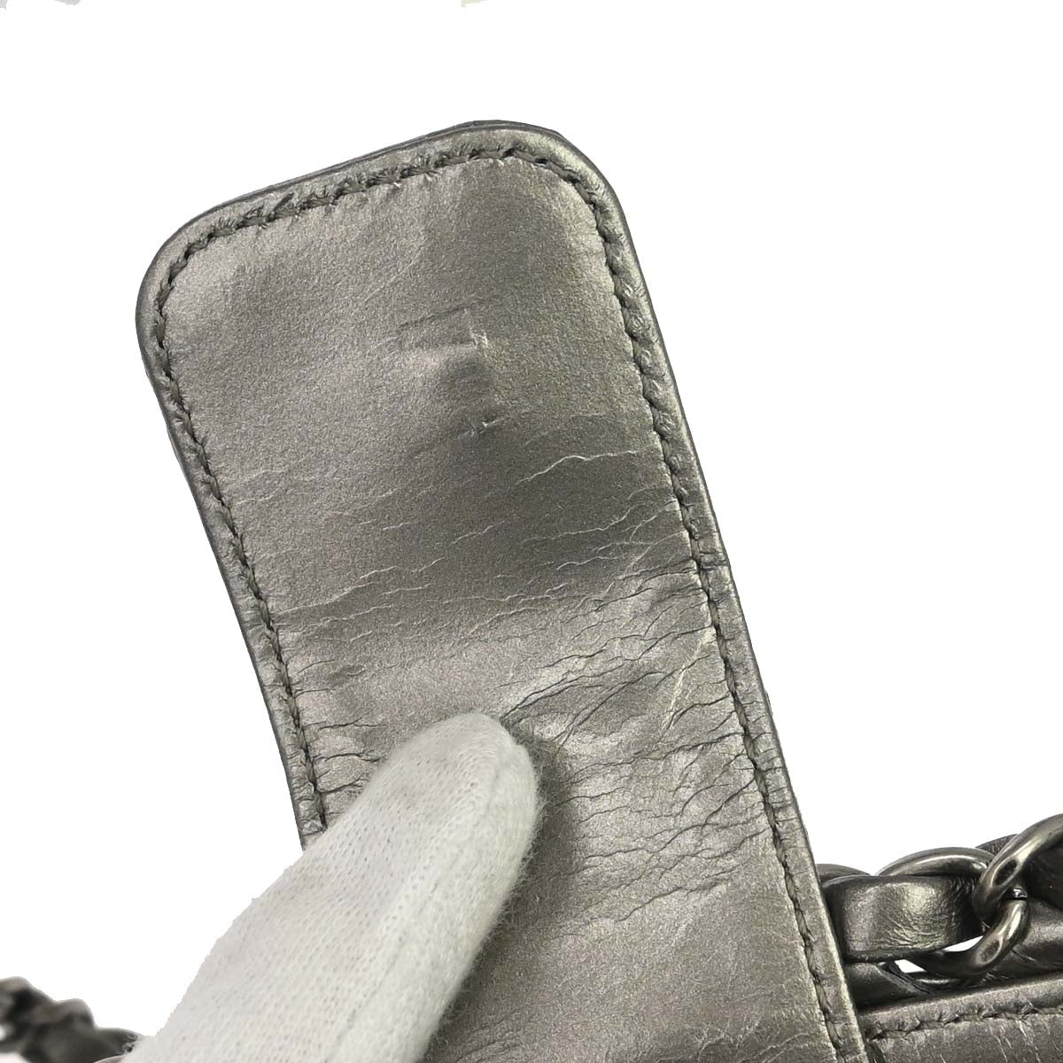 Chanel 2012 Metallic Silver Calfskin Chain Me Tote Handbag