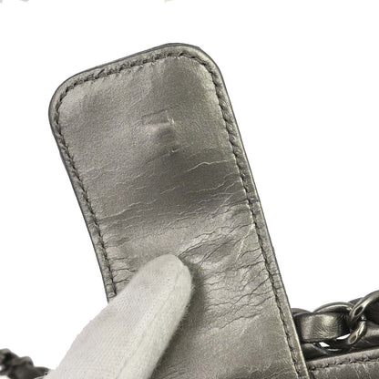 Chanel 2012 Metallic Silver Calfskin Chain Me Tote Handbag