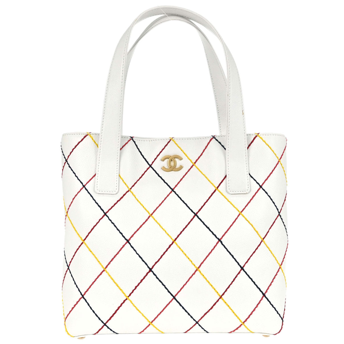 Chanel 2003-2004 White Calfskin Vivian Wild Stitch Tote Handbag