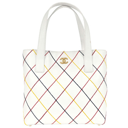 Chanel 2003-2004 White Calfskin Vivian Wild Stitch Tote Handbag