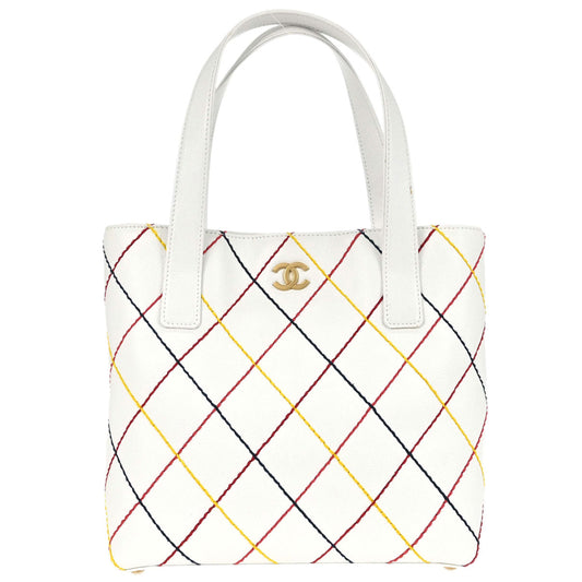 Chanel 2003-2004 White Calfskin Vivian Wild Stitch Tote Handbag