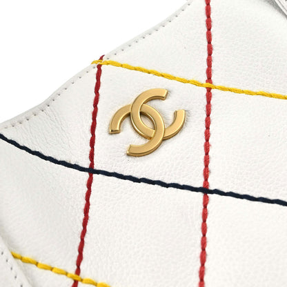 Chanel 2003-2004 White Calfskin Vivian Wild Stitch Tote Handbag