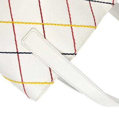 Chanel 2003-2004 White Calfskin Vivian Wild Stitch Tote Handbag
