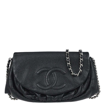 Chanel 2012 Black Caviar Skin Half Moon Flap WOC Wallet on Chain Shoulder Bag