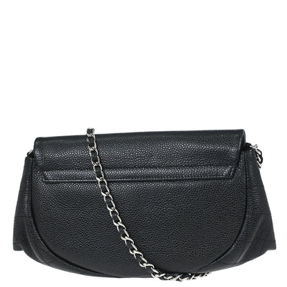 Chanel 2012 Black Caviar Skin Half Moon Flap WOC Wallet on Chain Shoulder Bag