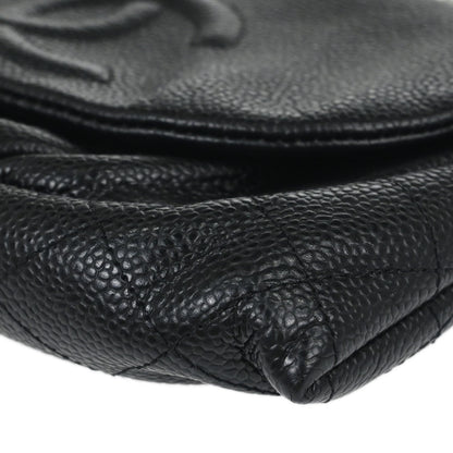 Chanel 2012 Black Caviar Skin Half Moon Flap WOC Wallet on Chain Shoulder Bag