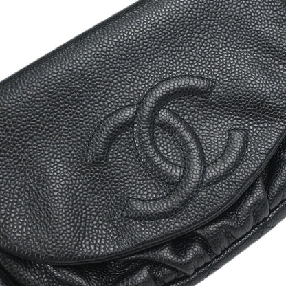 Chanel 2012 Black Caviar Skin Half Moon Flap WOC Wallet on Chain Shoulder Bag