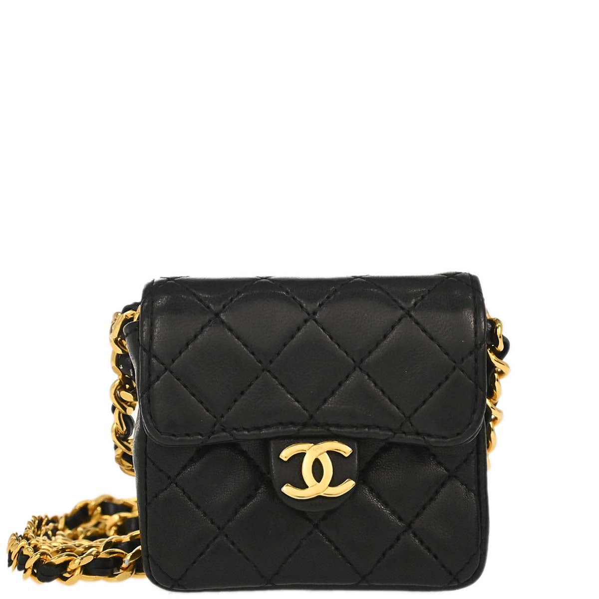 Chanel Black Lambskin Micro Classic Flap Shoulder Bag Pochette