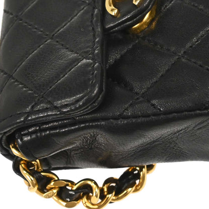 Chanel Black Lambskin Micro Classic Flap Shoulder Bag Pochette