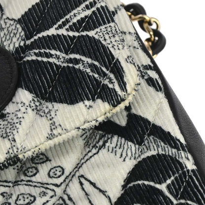 Chanel 2018-2019 Black White Silk Corduroy Chevron Shoulder Bag