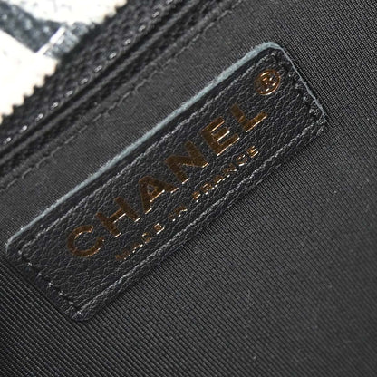 Chanel 2018-2019 Black White Silk Corduroy Chevron Shoulder Bag