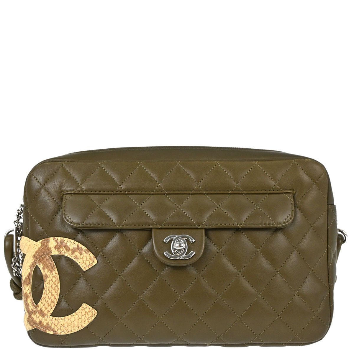 Chanel * 2005-2006 Khaki Calfskin Python Cambon Ligne Shoulder Bag