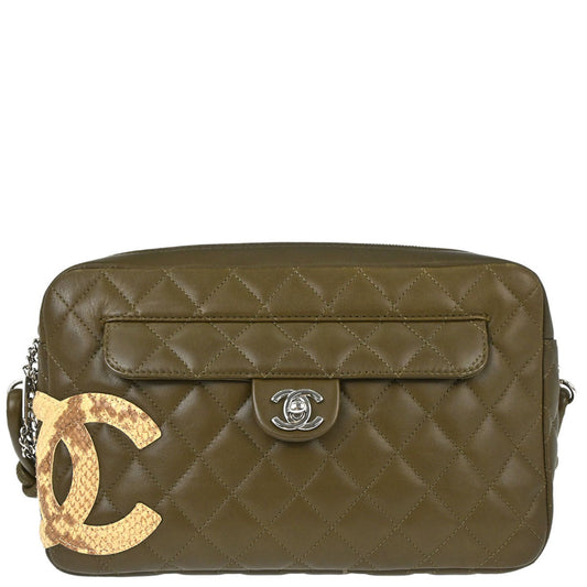 Chanel * 2005-2006 Khaki Calfskin Python Cambon Ligne Shoulder Bag