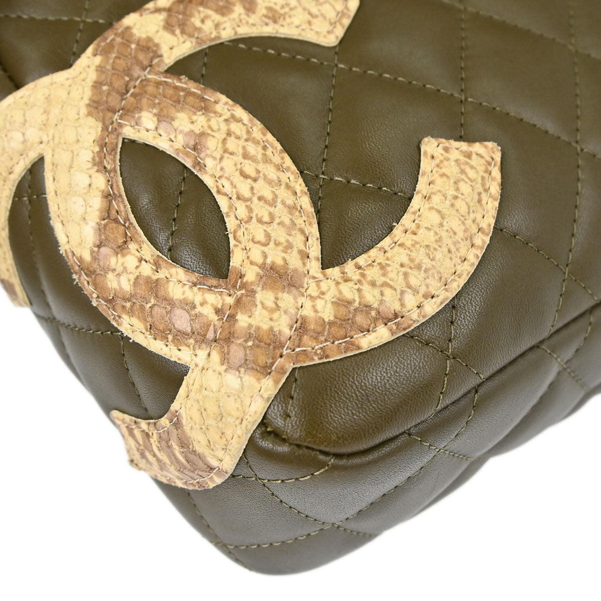 Chanel * 2005-2006 Khaki Calfskin Python Cambon Ligne Shoulder Bag