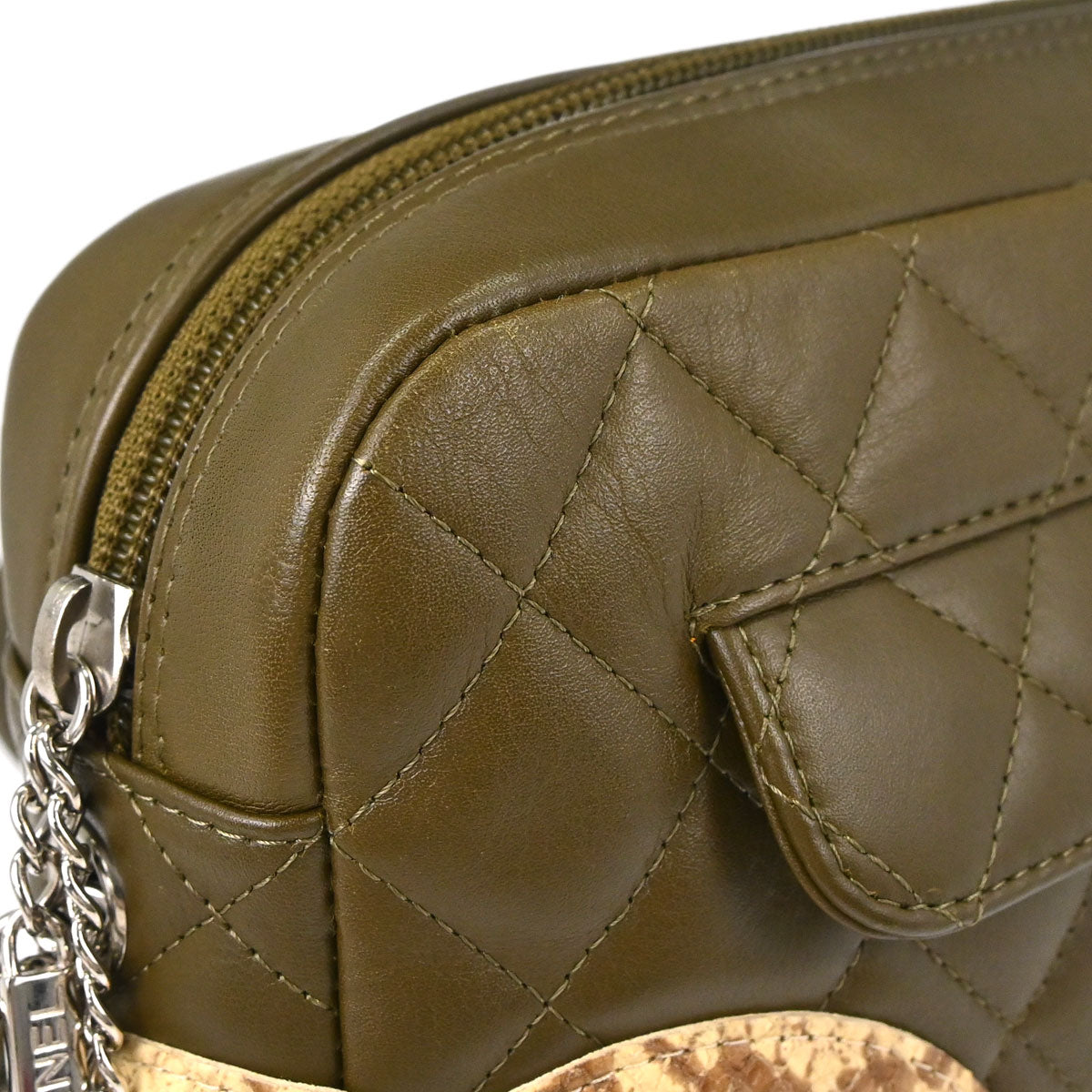 Chanel * 2005-2006 Khaki Calfskin Python Cambon Ligne Shoulder Bag