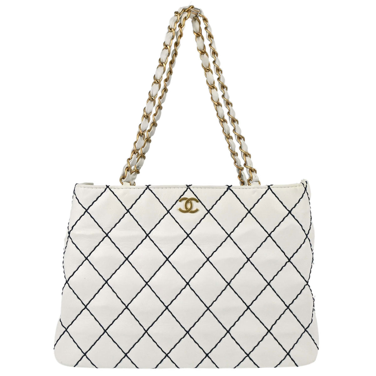 Chanel 2000-2002 White Calfskin Wild Stitch Tote Bag
