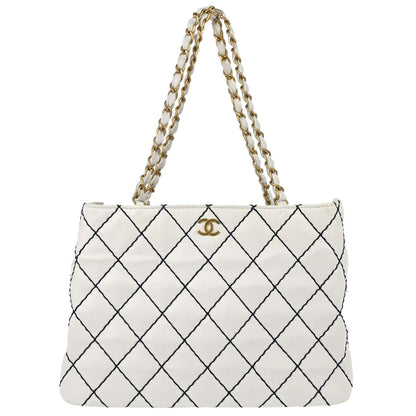 Chanel 2000-2002 White Calfskin Wild Stitch Tote Bag