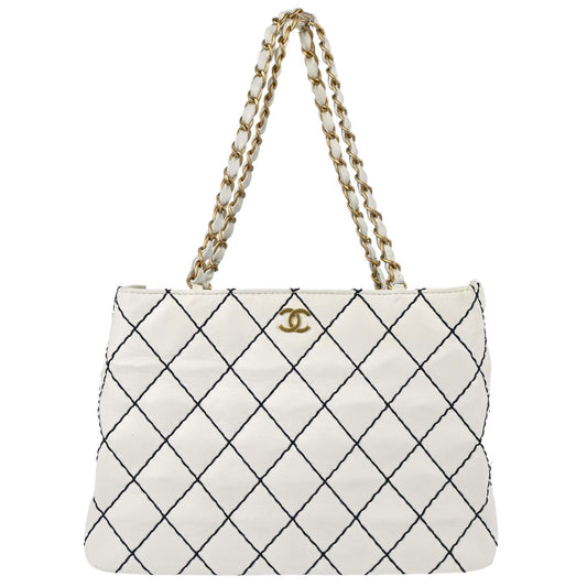 Chanel 2000-2002 White Calfskin Wild Stitch Tote Bag