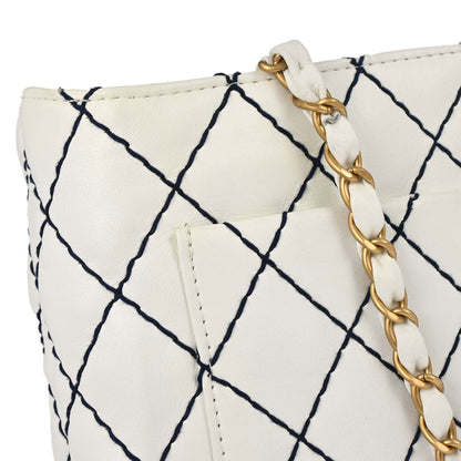 Chanel 2000-2002 White Calfskin Wild Stitch Tote Bag